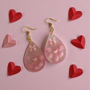 Pink Rose Teardrop Earrings with Bow